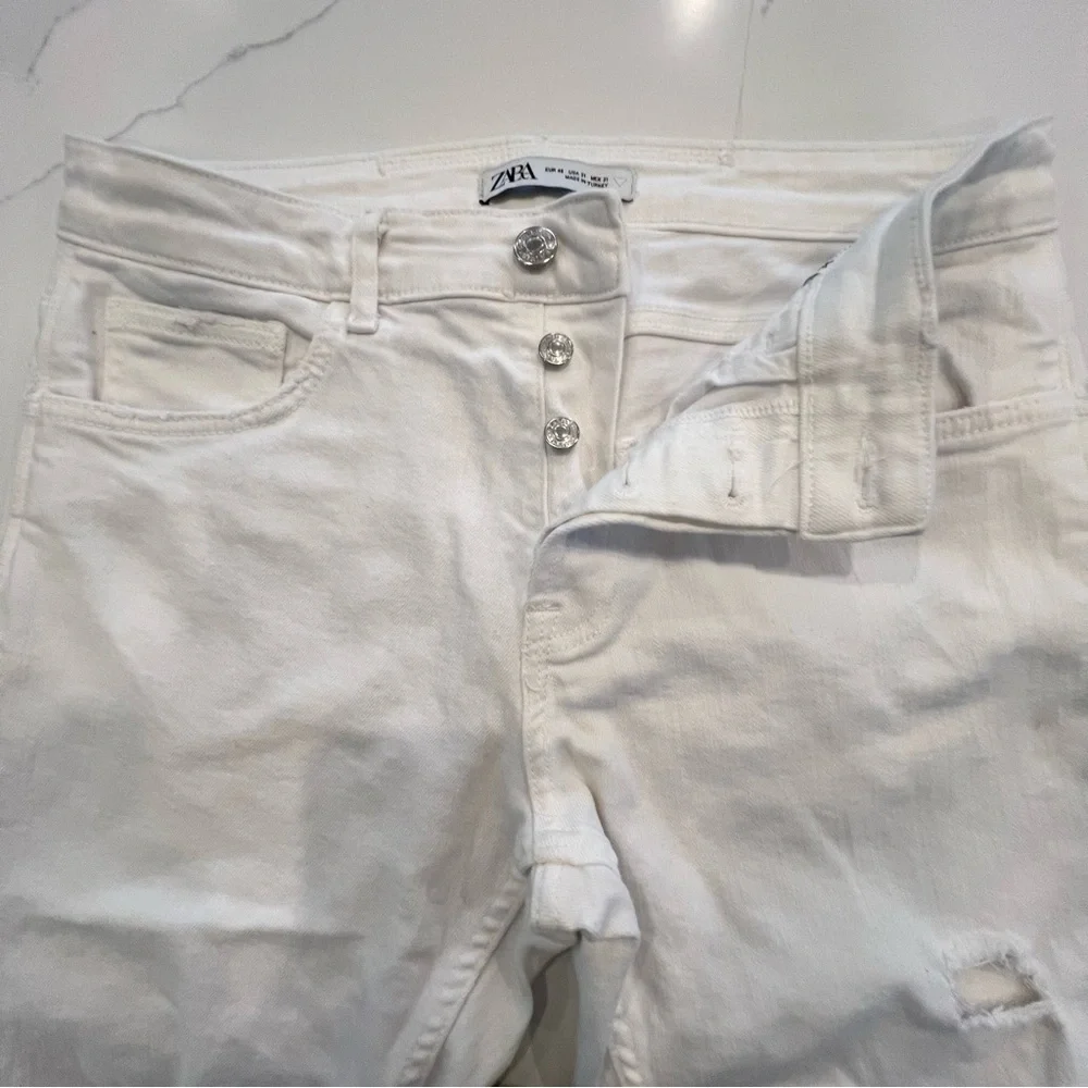 Zara Men's Distressed Ripped Skinny Jeans White 31x30
